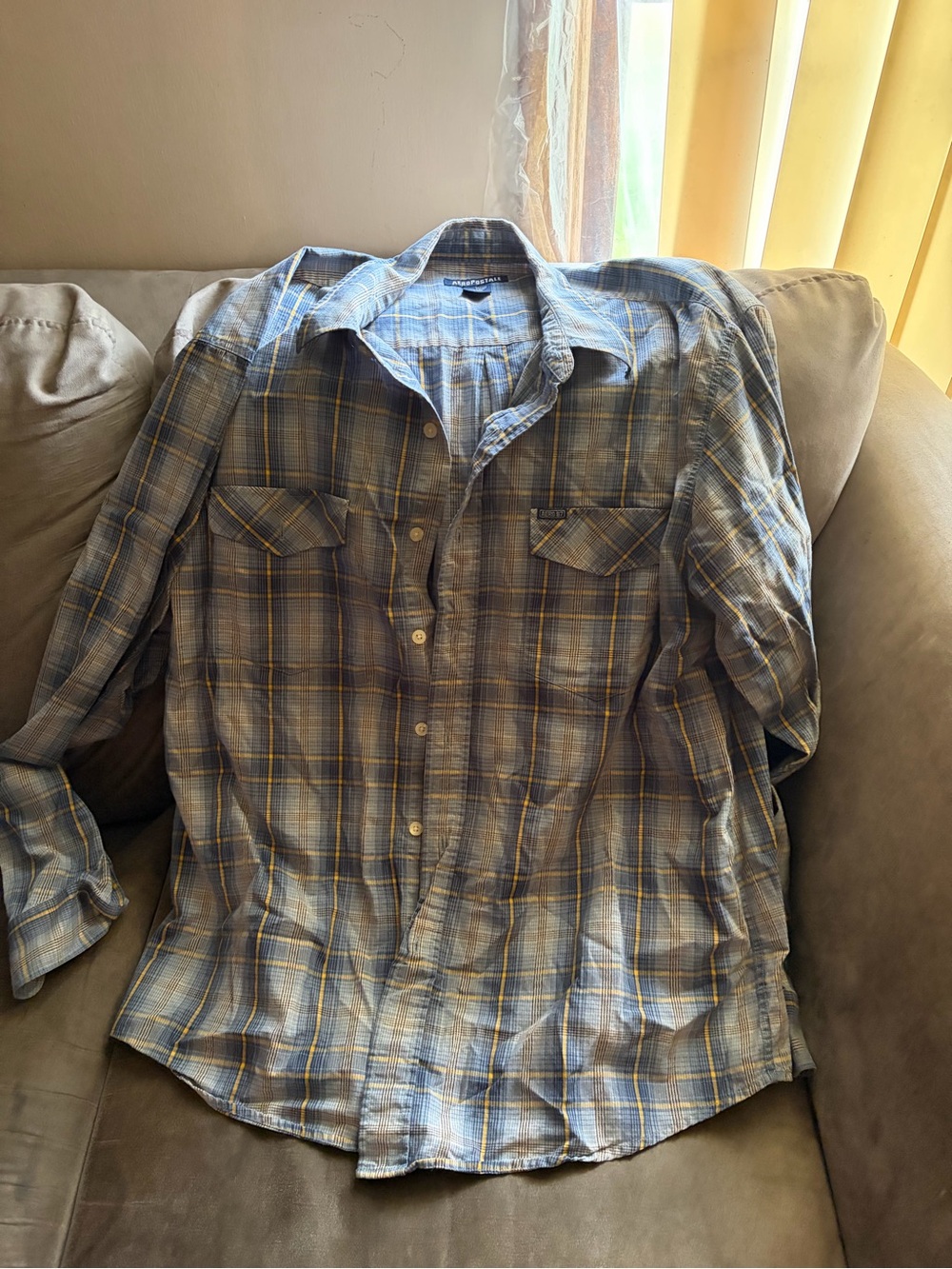 Aeropostale Blue and Yellow Plaid Button-Down Shirt